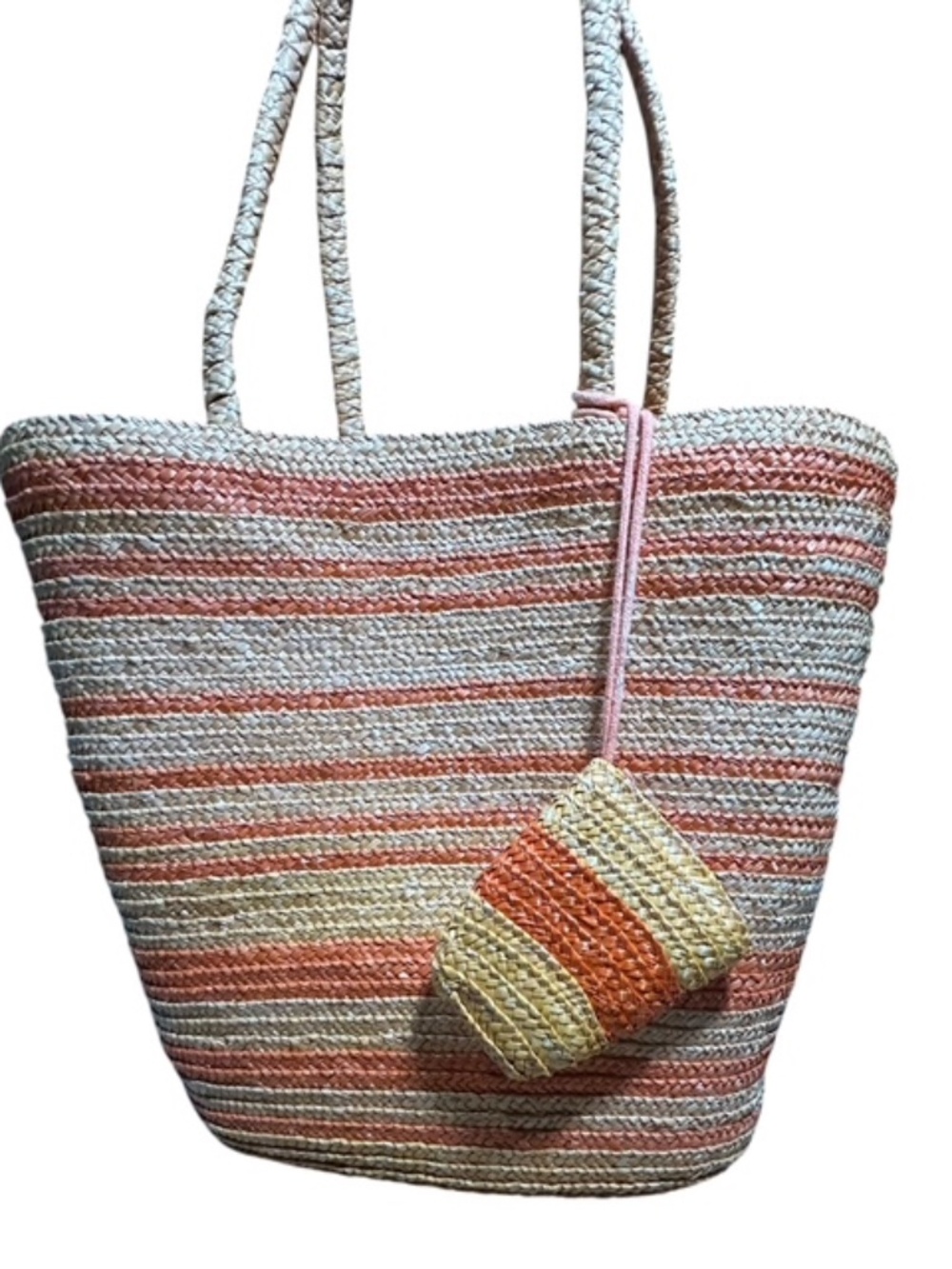 Woven Straw Beach Tote w/ Pouch – Coastal Summer Vacation MUST-HAVE